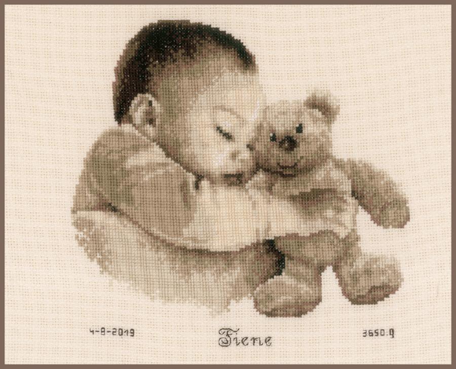 PN-0163566 Набор для вышивки Младенец с медведем, 24х23, аида 14, счетный крест Vervaco. Catalog. Kits