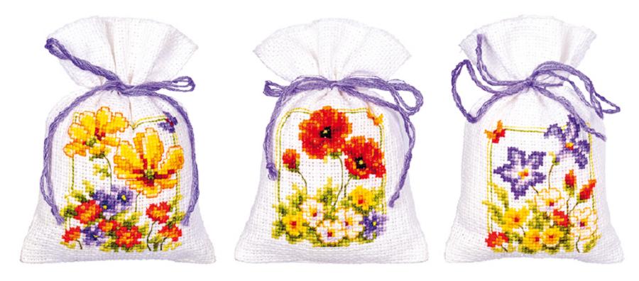 PN-0145823 Набор для вышивания крестом (мешочки для саше) Vervaco Summer flowers "Летние цветы". Catalog. Kits