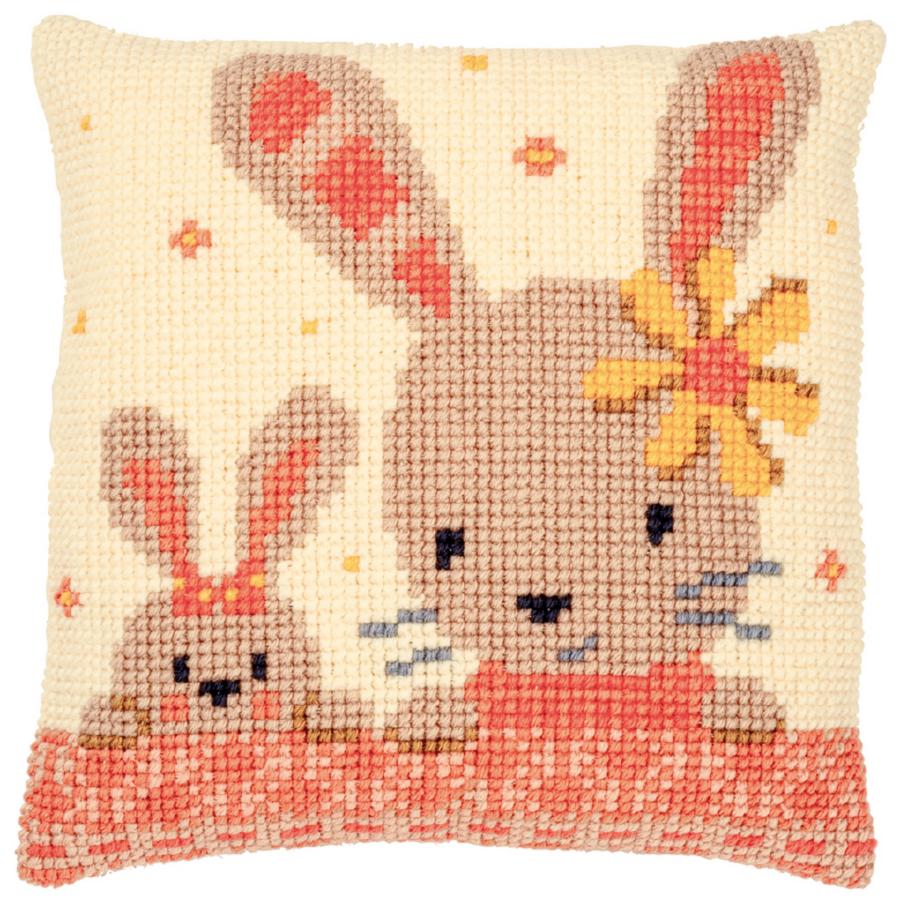 PN-0187190 Sweet bunnies, 40х40, подушка несчетный крест Милые кролики Vervaco. Catalog. Kits
