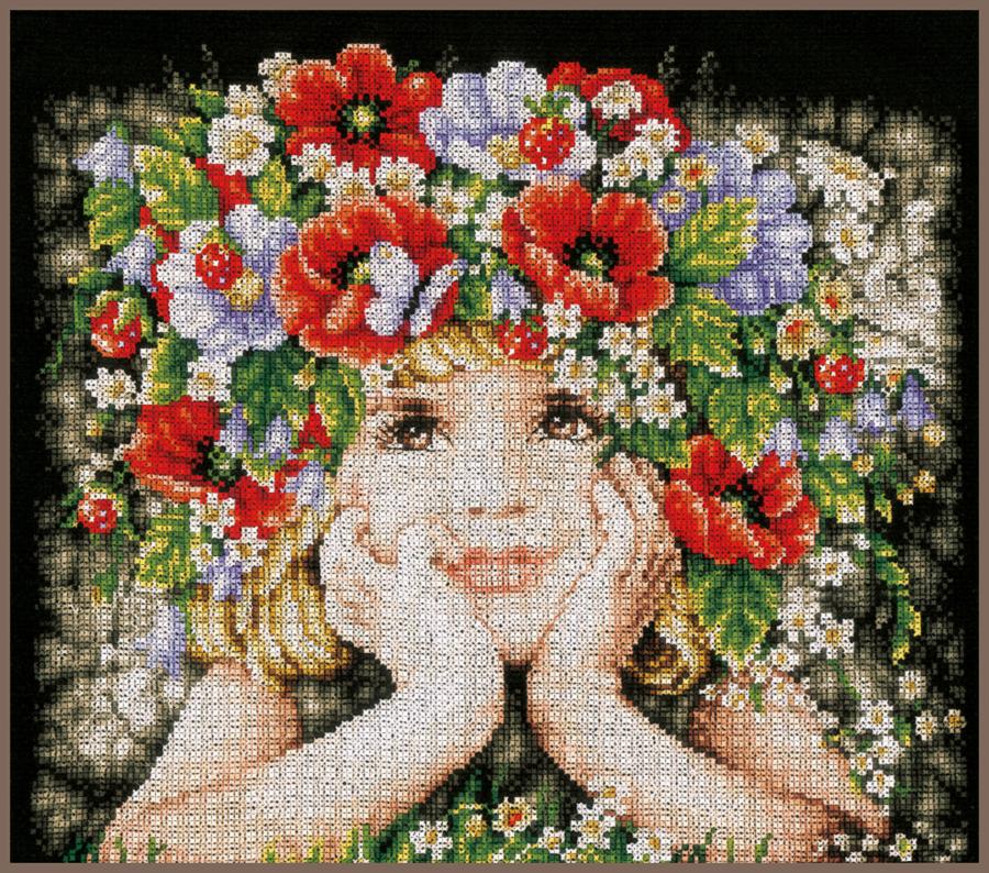 PN-0156698 Набор для вышивки крестом LanArte Girl with flowers "Девушка с цветами". Catalog. Kits