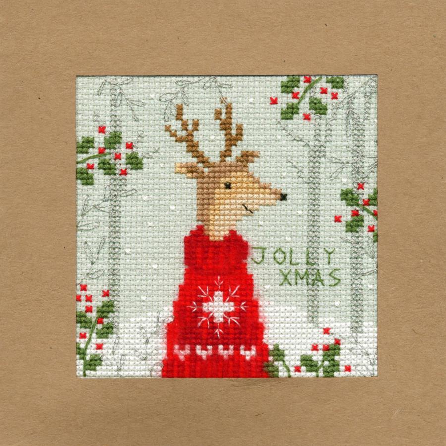 XMAS12 Набор для вышивания крестом (рождественская открытка) Xmas Deer "Рождественский олень" Bothy Threads. Catalog. Kits