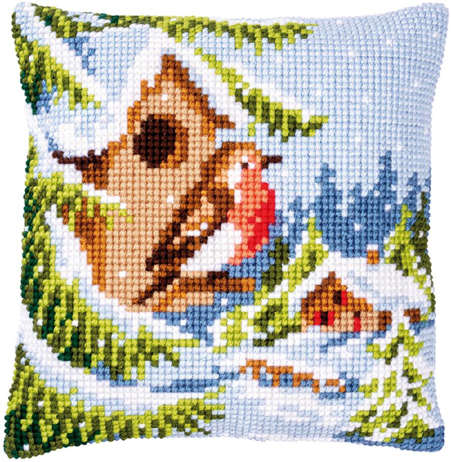 PN-0147171 Набор для вышивания крестом (подушка) Vervaco Robin in winter "Снигирь зимой". Catalog. Kits