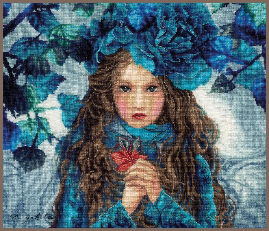 PN-0188640 Набор для вышивки крестом LanArte Blue Flowers Girl "Девушка с голубыми цветами". Catalog. Kits