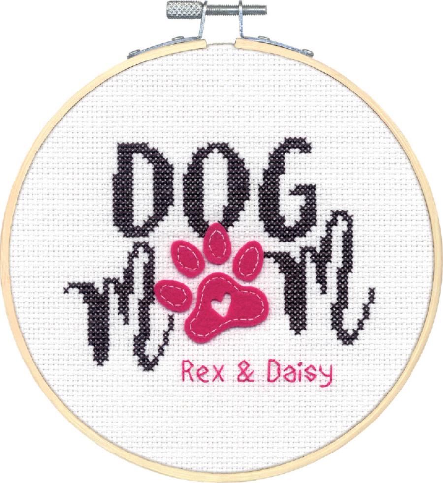 72-76289 Набор для вышивания крестом  Dog mom hoop "Собака мама в обруче" Dimensions . Catalog. Kits